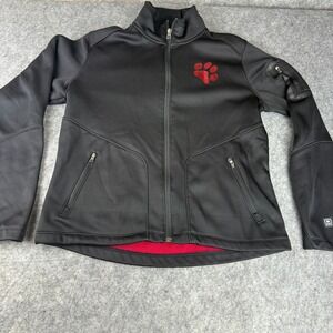 Ogio Black Long Sleeve Full-Zip Softshell Jacket Size M Red Pawprint Fleece line